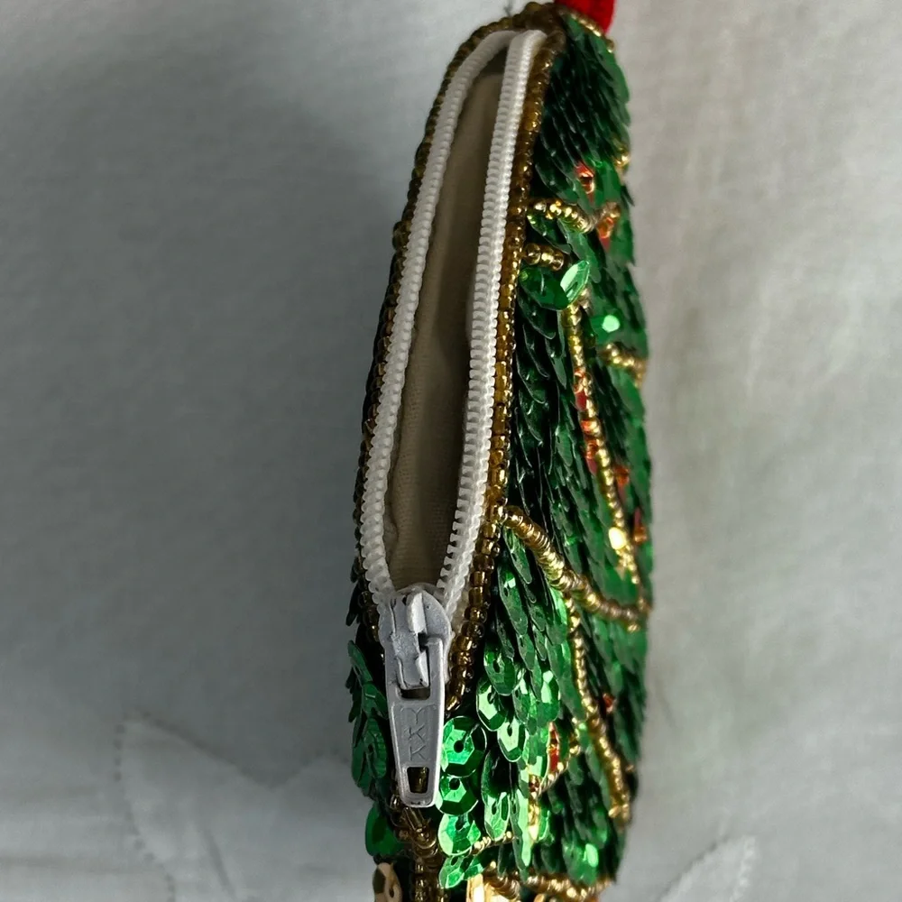 Green Sequin Christmas Tree Coin Purse Vintage